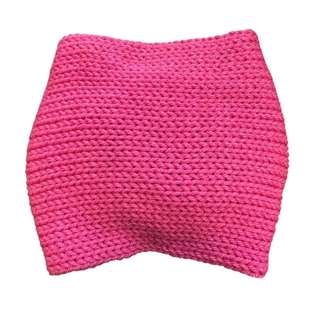 Handmade Hot Pink Twisted Ear Warmer | Stretchy Knitted Headband M/L